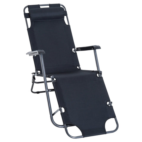 Rootz Sun Lounger With Cushion - Foldable Beach Lounger - 2-tier Garden Lounger - 2-in-1 Relaxation Lounger - Metal + Oxford Fabric - Black - 135 x 60 x 89 cm