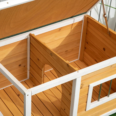 Rootz Dog House with Porch - Opening Roof - Window - Adjustable Feet - Natural Wood - Orange - 85.5 x 62 x 60 cm