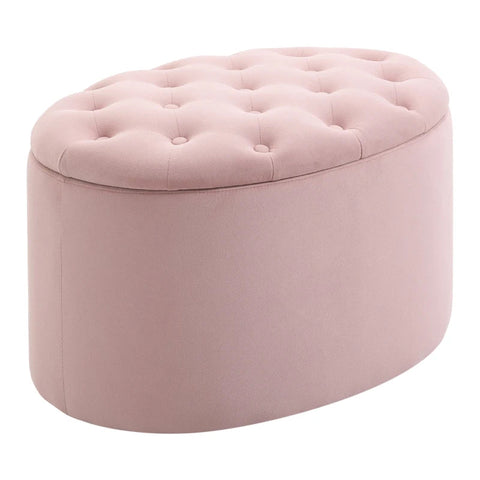 Rootz Bench - Upholstered Bench with Storage Space - Chest Bench - Oval Shape - Hallway - Bedroom - Living Room - Velvety - Polyester - Pink - 71 x 52 x 42 cm