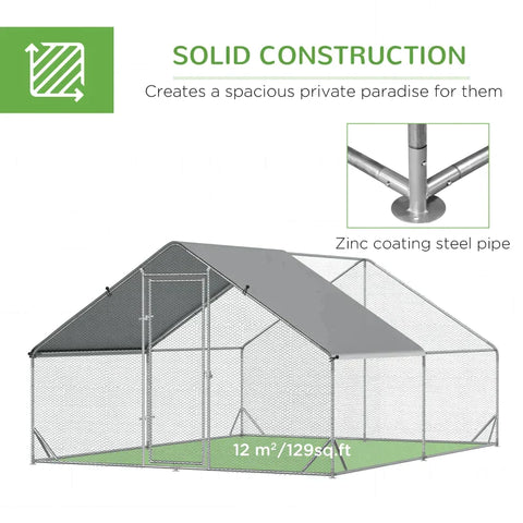 Rootz Chicken Coop - Hen Poultry House - Chicken Cage - Rabbit Hutch - Silver - 3 x 4 x 2m